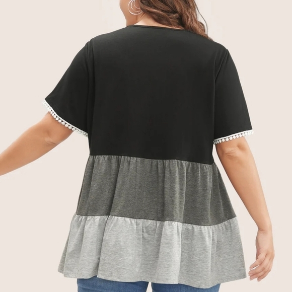 NWT Bloom Chic ruffle tiered colorblock loose fit top Size 14-16 - Picture 3 of 7